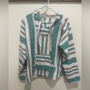 Striped Hooded Sweater - Teal and Gray